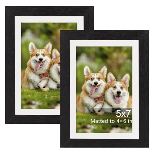 TOFOREVO 5x7 Picture Frames with 4x6 Mat Set of 2, Black - color: Black Wood Grain, size: 5x7