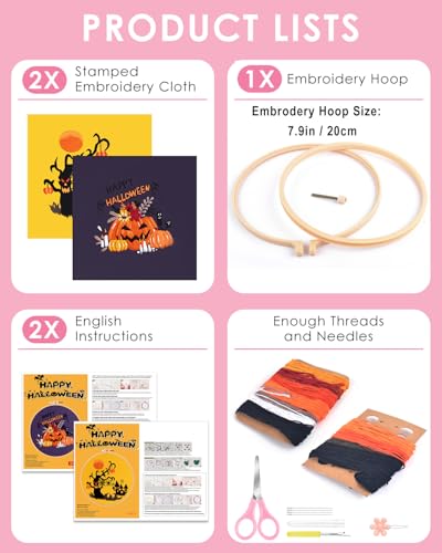 TINDTOP Halloween Embroidery Kit for Adult, Embroidery Stitch Practice kit - color: Halloween 2 Kits