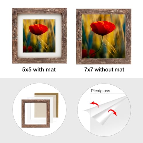 7x7 Picture Frames Set of 2, Square Rustic Wood Grain Photo Frame for Tabletop or Wall Mounting Display - size: 7X7(2pcs)