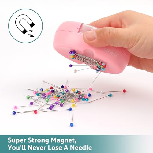 Arcimatto Magnetic Pin Holder, Strong Magnet Pincushion with Drawer, Pin Cushion with 100 Pcs Ball Head Straight Pins for Sewing, Needle Cushions Bobby Pin Holder Paper Clip Organizer for Quilting - color: Pink