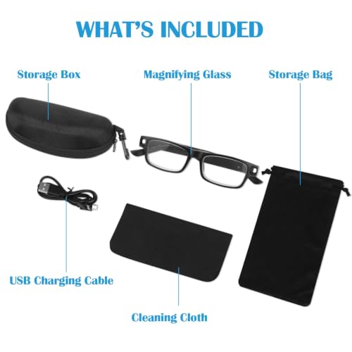 200% Magnifying Glasses with Light, USB Rechargeable LED Reading Glasses - color: Black