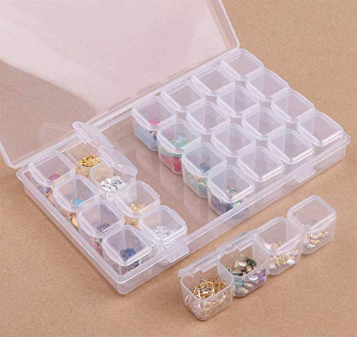 2 Pack 28 Grids Clear 5D Diamond Painting Embroidery Box, Accessories Storage Containers Adjustable Bead Case with 196 Pcs Label Stickers (28 Grids-2pack) - color: 28 Grids-2pack