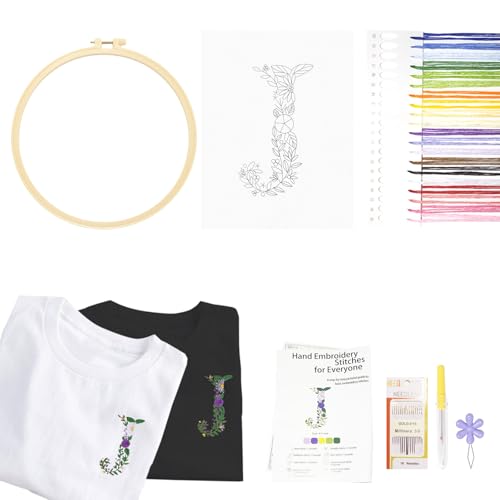 Topapfo Alphabet Letter J Stick and Stitch Embroidery Stabilizers for Clothes, Beginners Embroidery Pattern for Clothing Jeans T-Shirts Crafts - color: J