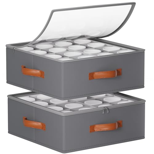 Foyego Cup and Mug Storage Box, Grey, 2 Pack - color: Gray, size: 15.7"L x 15.7"W x 6"H-2 Pack