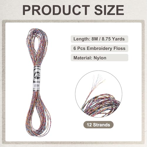 PATIKIL 6 Skeins Embroidery Floss, Metallic Embroidery Thread Nylon Threads Bracelets String for Cross-Stitch Hand Embroidery, Purple Colorful - color: Purple Colorful