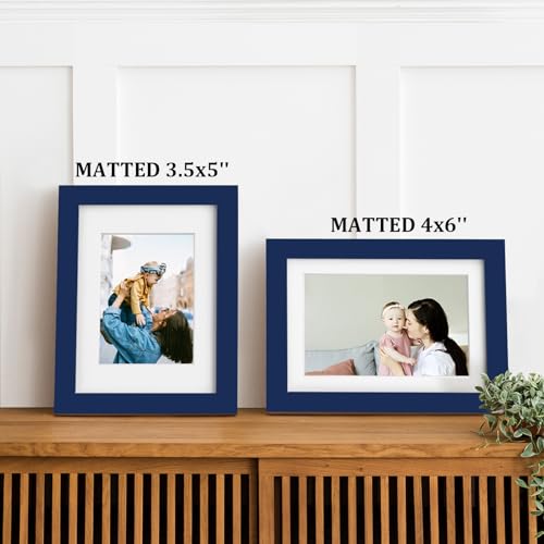 Egofine 5x7 Picture Frame Made of Solid Wood,Covered by Plexiglass Display Pictures 3.5x5/4x6 with Mat or 5x7 Without Mat for Table Top Display and Wall Mounting Photo Frame, Navy Blue - color: Navy Blue, size: 5x7