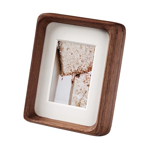 3.5x5 Picture Frame with 2.5x3.5 Mat - Rustic Farmhouse Walnut Wood Frame, Wall & Tabletop Display for Mini Photos & Baby Gifts (3.5x5,Walnut) - color: Walnut, size: 3.5X5