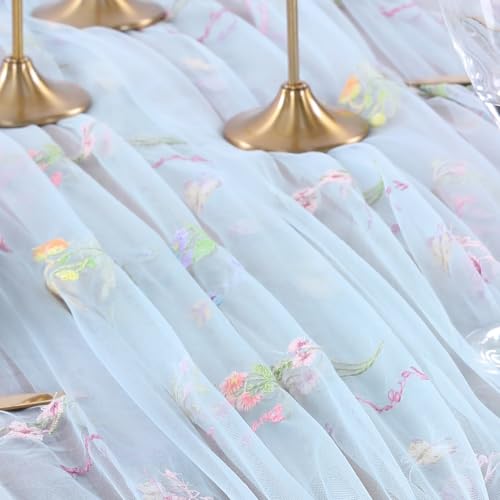 Floral Gauze Table Runner Centerpieces 10ft Embroidery Flower Tulle Spring - color: Baby Blue, size: 27"x120",6pcs