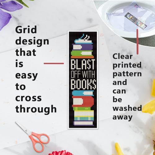 INFUNLY 6PCS Book Theme Cross Stitch Bookmark Kits 8''x2.4'' Study Bookmark Making Kit Good Book DIY Stamped Embroidery Bookmarks for Beginners with Instruction for Book Lovers Reader Writers Gift - style: Book Theme