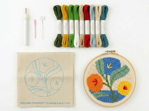 Meoe&heome Punch Needle Kit for Beginners, DIY Embroidery Set with 20+ Patterns(Tricolor Bloom) - color: Tricolor Bloom