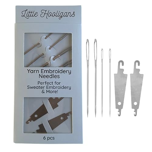 Little Hooligans Large Eye Hand Embroidery Needles, Sharp Yarn Needles for Sweaters & Clothing, 4 Needles with 2 Needle Threaders