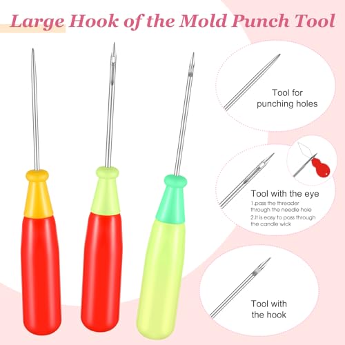 Zeyune 20 Pcs Candle Wick Needle for Silicone Molds, Mold Punch Needle with Hook & Eye, Candle Inserting Tool, Wick Holders, Thread, Stickers and Tabs