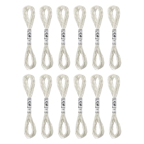 PATIKIL 12 Skeins Embroidery Floss, Metallic Embroidery Thread Nylon Threads Bracelets String for Cross-Stitch Hand Embroidery, Silver Tone - color: Silver Tone