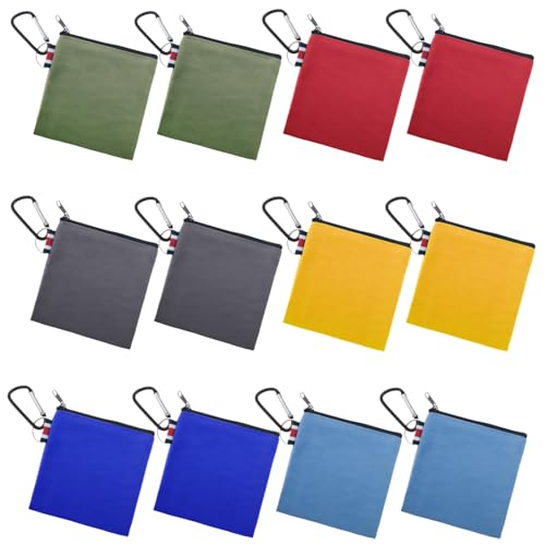 Muka 12 Pack Coin Purse with Carabiner Cotton Canvas Pouch 4-1/4 x 4-1/4 Inches-Mixed - color: Mixed