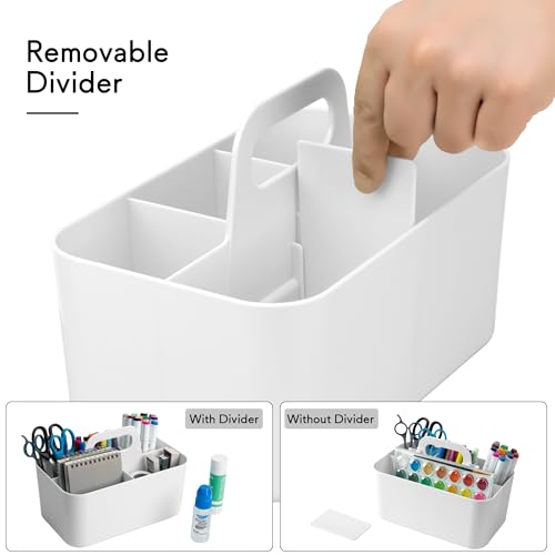 Tiawudi Multipurpose Caddy Organizer, Plastic Caddy with Handle, Stackable Desk Organizer for Stationery, Marker and Pencil, Office Supplies Organizer, Dorm Caddy - color: White, size: Rectangle