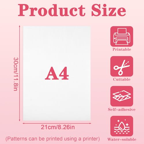 NEBURORA Printable Water Soluble Stabilizer for Embroidery 20 Pcs 8.2"x 11.6" Sticky Embroidery Paper Wash Away Embroidery Dissolvable Backing for Hand or Machine Sewing Supplies
