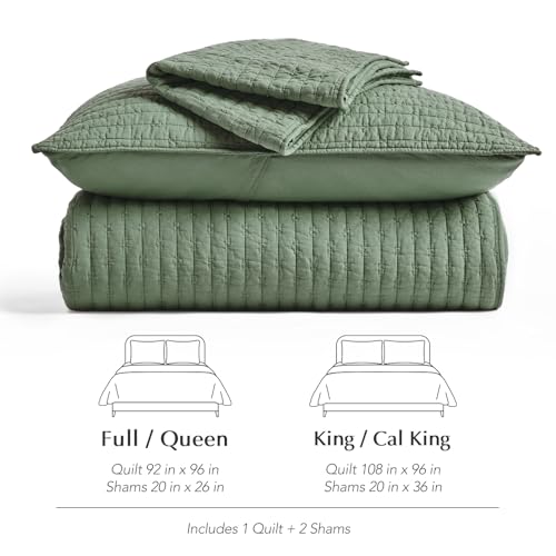 EVERGRACE Cross Stitch Pre-Washed Cotton Quilt Bedding Set Queen Size, Oversized 3 Pieces Lightweight Bedspread Coverlet for All Season, with 2 Matching Shams, Olive Green, 92"x96" - color: Olive Green, size: Full/Queen (92" X 96")