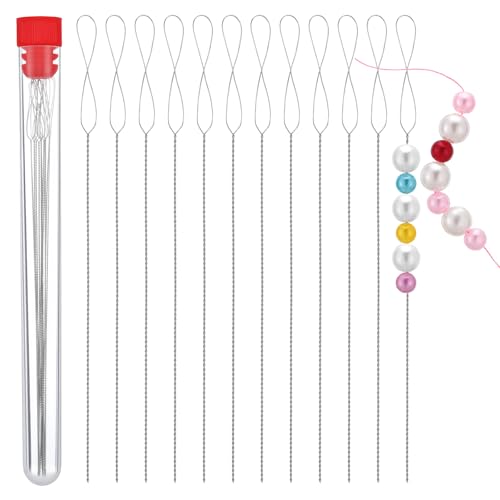 12 PCS Twist Seed Beading Needles, 4 Inch Long Twisted Wire Foldable Eye Silver 0.01Inch Diameter Stainless Steel Beading Needles for Jewelry Making, Seed Beads, Bracelets, Necklaces