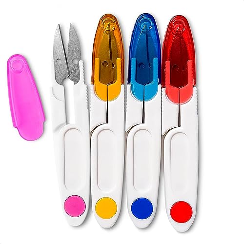 AKOAK 1 Pack U-shaped Yarn Scissors, Tailor's Scissors, Portable Yarn Scissors with Safety Cover, Thread Scissors for Needlework, Cross-Stitch Craft, DIY Projects, Sewing Supplies (Blue) - color: Blue