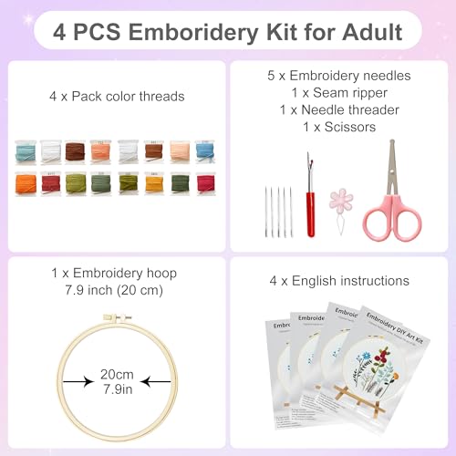 Huacan Embroidery Kit for Beginners with Tutorial Video & Gift Box - color: CXTZ-176