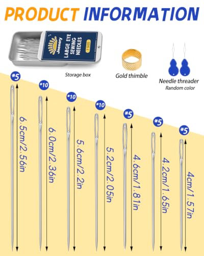 50 Pcs Large Eye Sewing Needles, 7 Size Embroidery Needles for Handsewing - size: 7 Size-50pcs