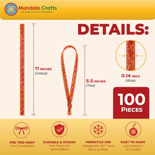 Mandala Crafts Red & Gold Christmas Ribbon Ornament Hangers Loops, 100 PCs - color: Red and Gold