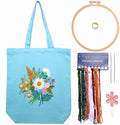 Canvas Tote Bag Embroidery Kit with Pattern for Beginners, Arts and DIY Embroidery Crafts Kits for Adults, Instructions, thimble, Embroidery Hoops, Color Threads (lightblue, CR002 chenhuicaoxin) - color: CR002 chenhuicaoxin lightblue