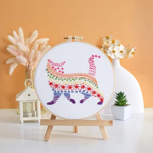 Louise Maelys Cute Cat Embroidery Kit for Beginners Creative Set - color: flower cow