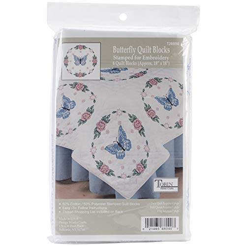 Butterfly/Rose Stamped for Embroidery Quilt Blocks - Set of 6