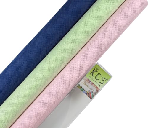 KCS 3 pc of 15" x 18"(38cmx45cm) 18 Count Cross Stitch Cotton Aida Cloth Needlework Rolled Fabric Box,18CT,Royal Blue+Light Green+Pink - color: Royal Blue+light Green+pink, size: 18CT