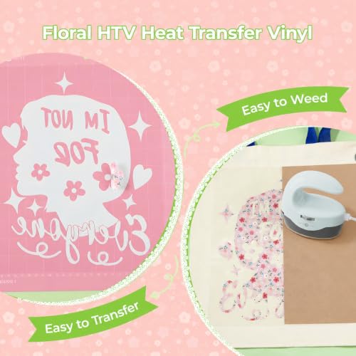 HTVRONT Floral HTV Heat Transfer Vinyl, 11 Packs Iron on Vinyl for T-Shirts - color: Floral HTV