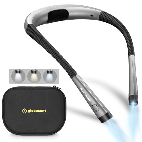 Glocusent Neck Light with EVA Case,Bendable&Rechargeable Book Light - color: Gray-EVA