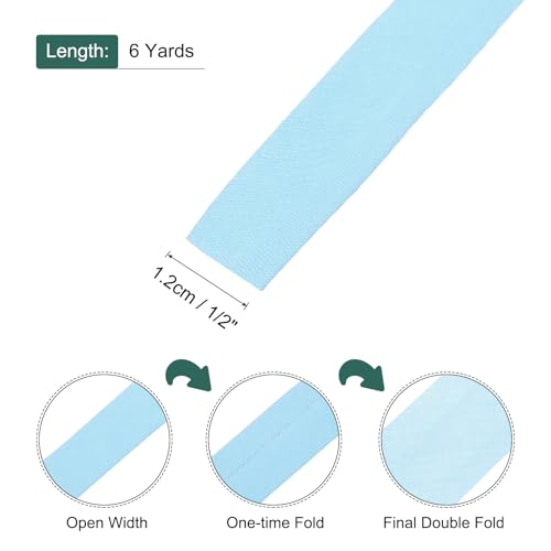 MECCANIXITY 1/2 Inch Double Fold Bias Tape Polyester Continuous Bulk Bias Tape for Sewing, Seaming Quilting Hemming Binding Crafts (Light Blue 6 Yards) - color: Light Blue, size: 1/2 Inch x 6 Yards
