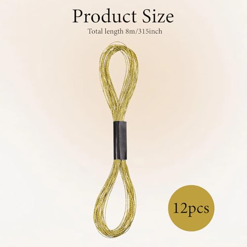 12 Skeins Gold Embroidery Thread Metallic Embroidery Floss Polyester Cross Stitch Thread Friendship Bracelet String Gold Sewing Craft Yarn Art Supplies for Hand Embroidery(8M/Skeins)