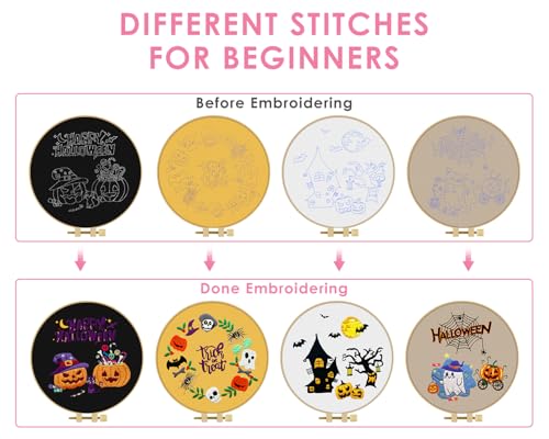 TINDTOP Halloween Embroidery Kit for Adult, Embroidery DIY Starter Kit - color: Halloween 4 Kits