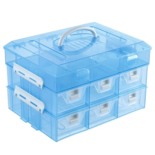 MyGift Sky Blue Craft Storage Organizer Case, 24 Compartments & 6 Drawers - color: Aqua Blue
