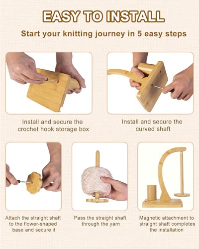 SPEENSUN Magnetic Bamboo Yarn Holder with Phone Stand, Natural - color: Natural