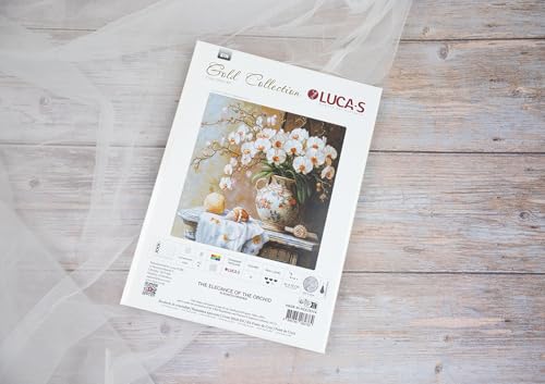 Luca-S Cross Stitch Kit Gold - The Elegance of the Orchid, B714, Counted Cross Stitch Kit for Adults, Needlecraft and Embroidery Kit