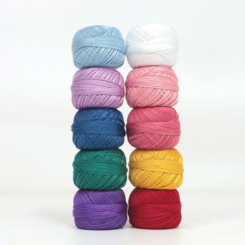 10 Balls Set Size 8 Double Mercerized Egyptian Long Staple Cotton Pearl Thread 10 Grams per Ball Rainbow Color Embroidery Thread for Hand Embroidery, Sashiko, Crochet Knitting (Set L) - color: Set L