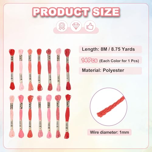 PATIKIL 14 Skeins Embroidery Floss Polyester Multicolored Red Pink - color: Multicolored Red Pink