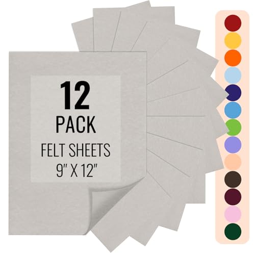 IONTACH 9" X 12" Felt Fabric Sheets 1.6mm Thick (12 Packs, Light Grey) - color: Light Grey
