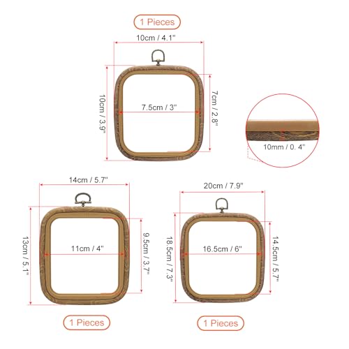 PATIKIL 3 Sizes Embroidery Hoops Set, 3 Pieces Imitated Wood Square Frame Cross Stitch Hoop Ring with Needle for Embroidery Art Craft Sewing Ornaments Hanging Decoration