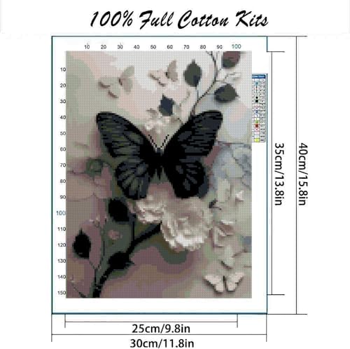 Butterfly Flower Stamped Cross Stitch Kits Flowers Cross Stitch Patterns,Dimensions Cross Stitch Kits Embroidery Kit Arts and Crafts for Beginners 15.7x11.8 inch - color: D010N