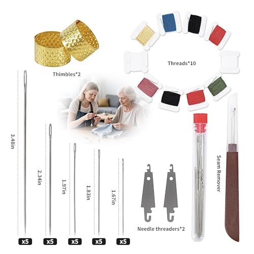 RZHHTTQ 41 PCS Big Eye Steel Sewing Needle Kit for Hand Sewing