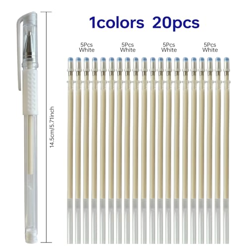 4 Heat-Erasable Fabric Pen Barrels with 20 White Refills for quilting supplies, sewing supplies, embroidery, DIY crafts. (White)