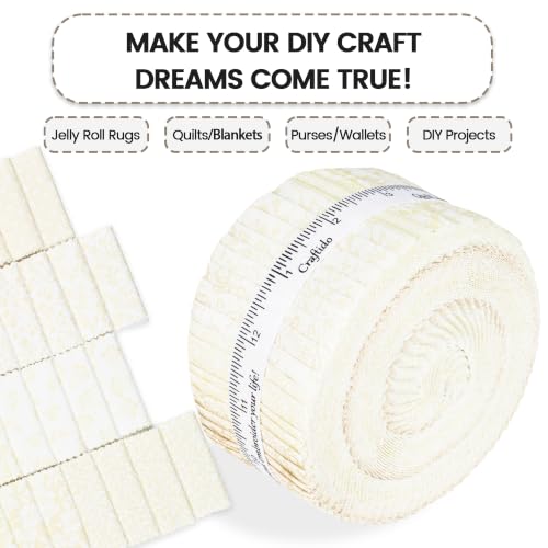 Craftido-20 Options-100% Cotton Jelly Roll Fabric Precut Strips for Quilting, Crafting, and Sewing, 40 Strips 2.5" x 44" Assorted Bundles for Rugs, Quilts, DIY Crafts and Home Decor-Tonal Neutral - color: Tonal Neutral