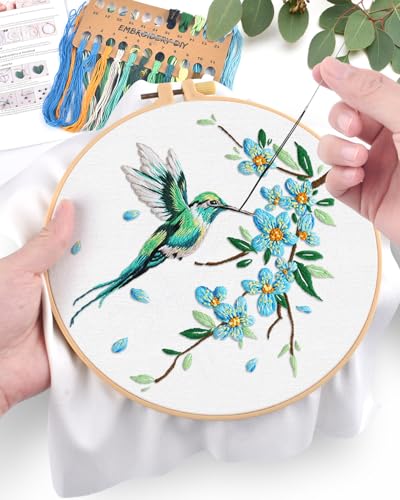 ERKOON Embroidery Kit for Beginners Adult, Hummingbird Embroidery Set - color: Green Hummingbird