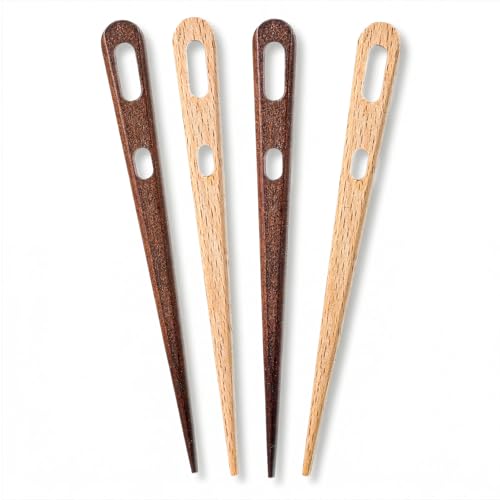 WJIAAA 4Pcs Nalbinding Needle, Large Two-Eyed Weaving Needles for Knitting Crochet, Multipurpose Beech Wood Tapestry Needle