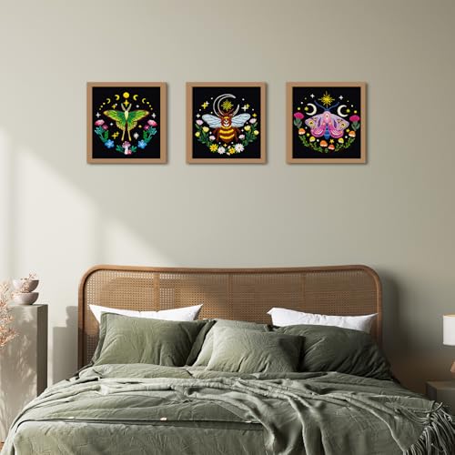 Nuberlic 3 Pack Embroidery Kit for Beginners, Moth and Bee Patterns - color: Moth and Bee