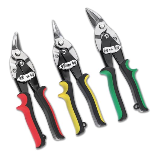 HAUTMEC 3 Pcs Aviation Tin Snips for Cutting Metal Sheet, Heavy-Duty CR-V Metal Shears, 10" Sheet Metal Cutter Tools with Safety Lock & Ergonomic Grip for Straight, Left & Right Cuts – HT0068 - style: Model 1